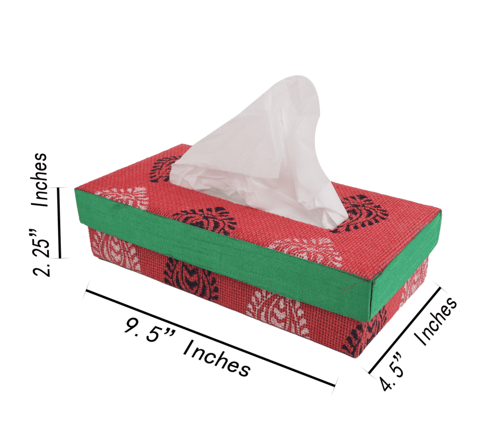 INDHA Tissue Box Jute Block Printed  | Designer Hand Block Printed Tissue Box | Block Printed Design Tissue Box | Home Utility | Car Utility | Handmade | Gifting | Red Tissue Box | Utility Product | Handcrafted