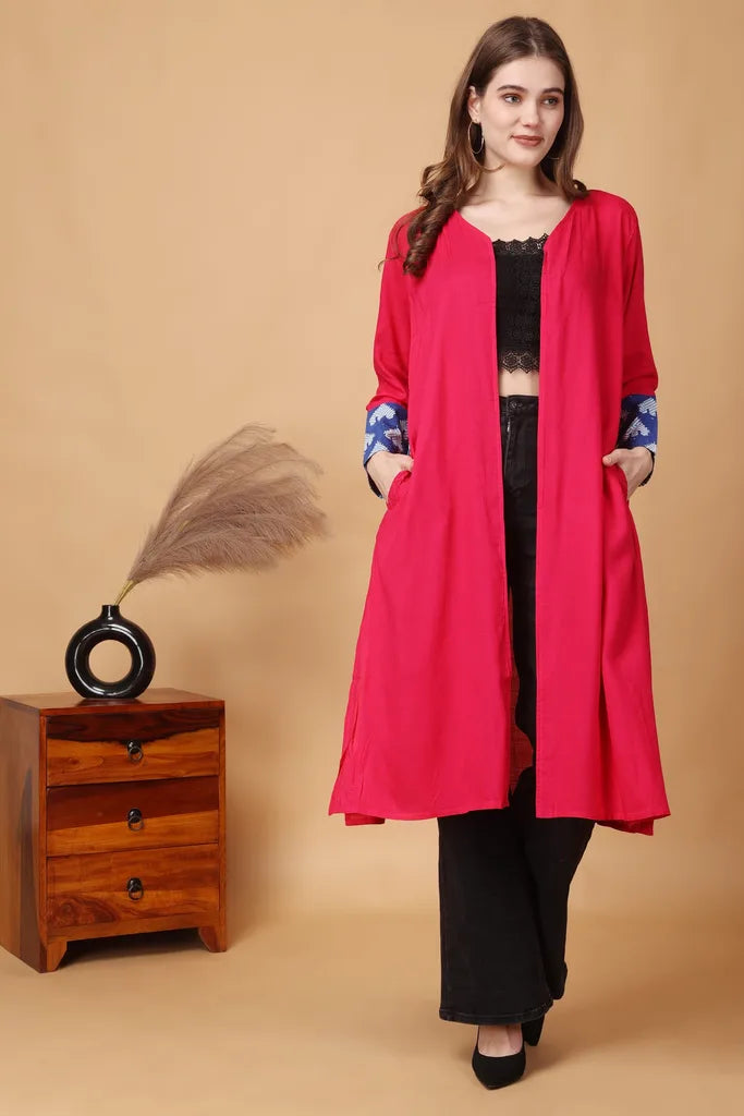 Indha Shrug | Pink Rayon Shrug | Full Sleeve Shrug | Shrugs For Women | Traditional Shrugs | Gifting | Fashion Wear | Indo Western Shrug | Fashion Apparel | Ethnic Shrug-XXL