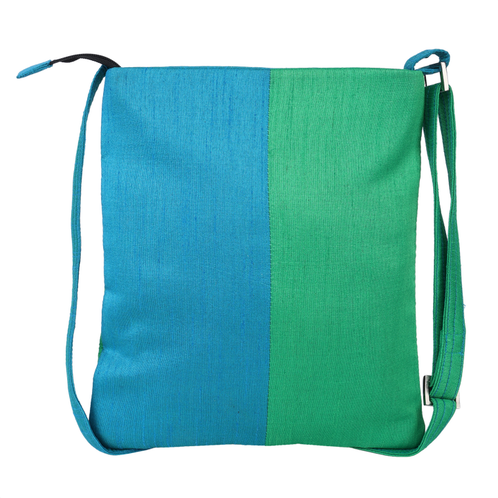 Indha Sling Bag| Handcrafted Sling Bag| Maroon, Green And Sky Blue Dupion Silk Sling Bag| Hand Embroidered Chain Stitch And Kantha Work Multicolor Giraffe Face Design | Travel Utility | Cross Body Bag