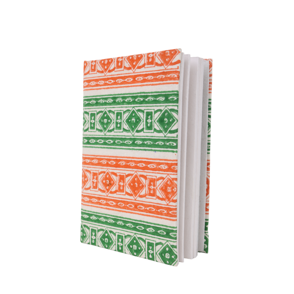 INDHA Tri-colour Block Printed Diary | Handmade Tri-Colour Recycled Paper Diary | 50 Plain Pages | 5.0 x 7.0 inches | Tri-colour Corporate Gift Diary | Independence &amp; Republic Day Gifts