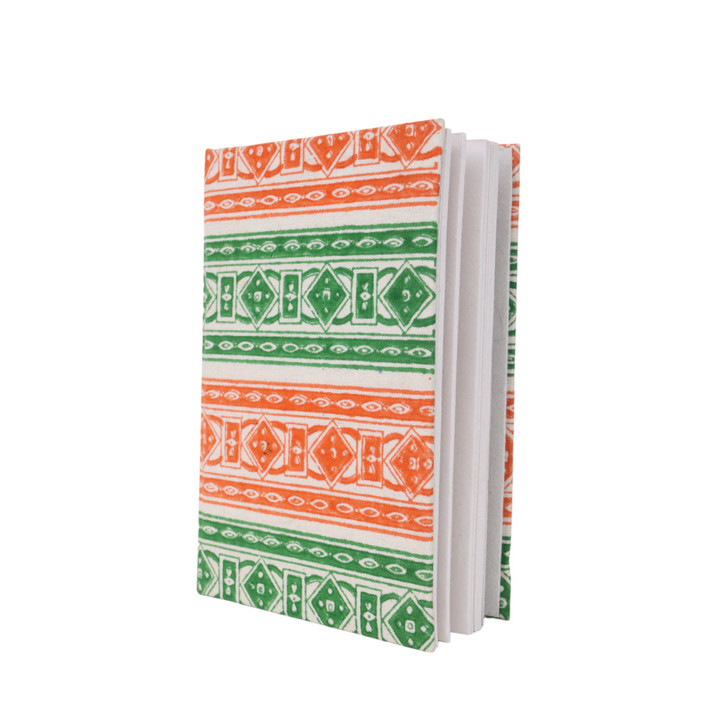 INDHA Tri-colour Block Printed Diary | Handmade Tri-Colour Recycled Paper Diary | 50 Plain Pages | 5.0 x 7.0 inches | Tri-colour Corporate Gift Diary | Independence &amp; Republic Day Gifts