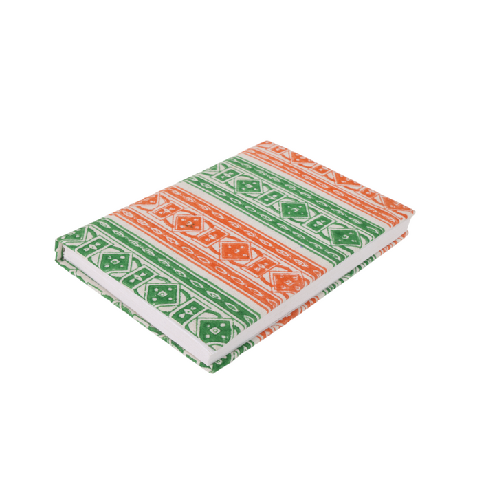 INDHA Tri-colour Block Printed Diary | Handmade Tri-Colour Recycled Paper Diary | 50 Plain Pages | 5.0 x 7.0 inches | Tri-colour Corporate Gift Diary | Independence &amp; Republic Day Gifts