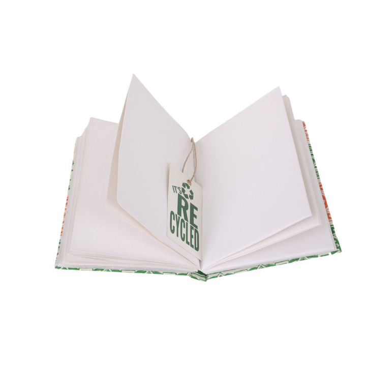 INDHA Tri-colour Block Printed Diary | Handmade Tri-Colour Recycled Paper Diary | 50 Plain Pages | 5.0 x 7.0 inches | Tri-colour Corporate Gift Diary | Independence &amp; Republic Day Gifts