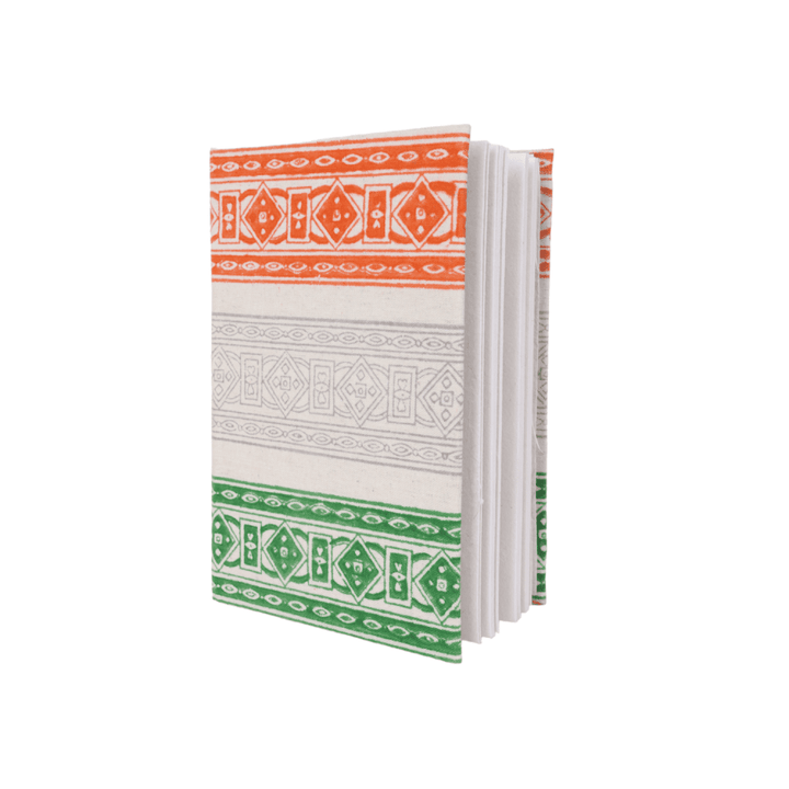 INDHA Tri-colour Block Printed Diary | Handmade Recycled Paper | 50 Plain Pages | 5.0 x 7.0 inches | Tri-colour Corporate Gift Diary | Independence &amp; Republic Day Gifts