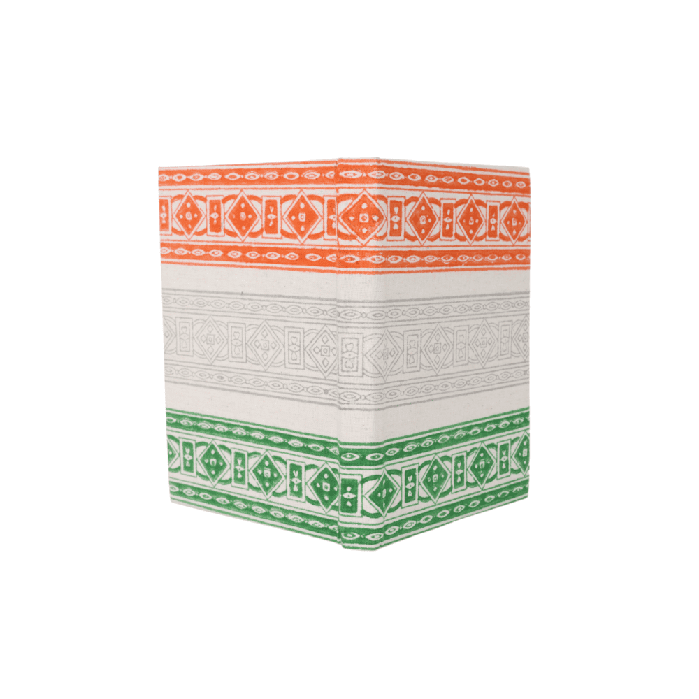INDHA Tri-colour Block Printed Diary | Handmade Recycled Paper | 50 Plain Pages | 5.0 x 7.0 inches | Tri-colour Corporate Gift Diary | Independence &amp; Republic Day Gifts