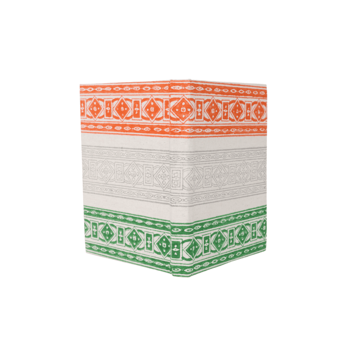 INDHA Tri-colour Block Printed Diary | Handmade Recycled Paper | 50 Plain Pages | 5.0 x 7.0 inches | Tri-colour Corporate Gift Diary | Independence &amp; Republic Day Gifts