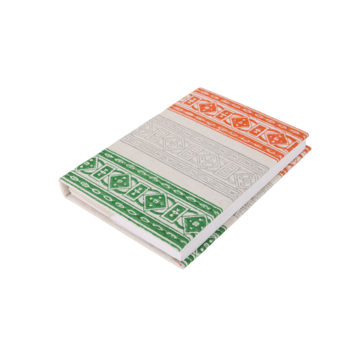 INDHA Tri-colour Block Printed Diary | Handmade Recycled Paper | 50 Plain Pages | 5.0 x 7.0 inches | Tri-colour Corporate Gift Diary | Independence &amp; Republic Day Gifts