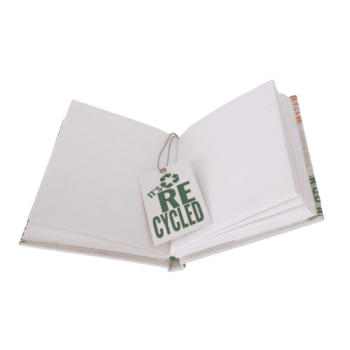 INDHA Tri-colour Block Printed Diary | Handmade Recycled Paper | 50 Plain Pages | 5.0 x 7.0 inches | Tri-colour Corporate Gift Diary | Independence &amp; Republic Day Gifts