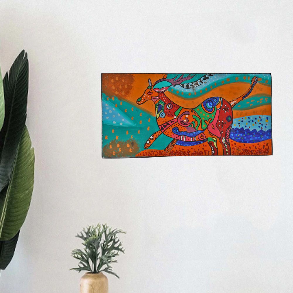Indha Hand Painted Wall Decor | Wall Art &amp; Painting Deer Print | Sustainable Wall Painting For Drawing Room &amp; Living Room | Small Wall Painting |