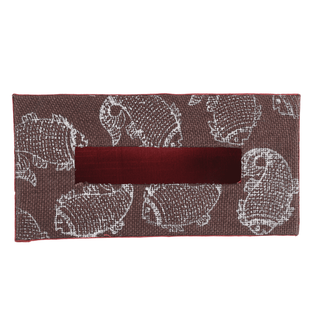 INDHA Tissue Box Jute Block Printed  | Designer Hand Block Printed Tissue Box | Block Printed Design Tissue Box | Home Utility | Car Utility | Handmade | Gifting | Brown Tissue Box | Utility Product | Handcrafted Tissue Box