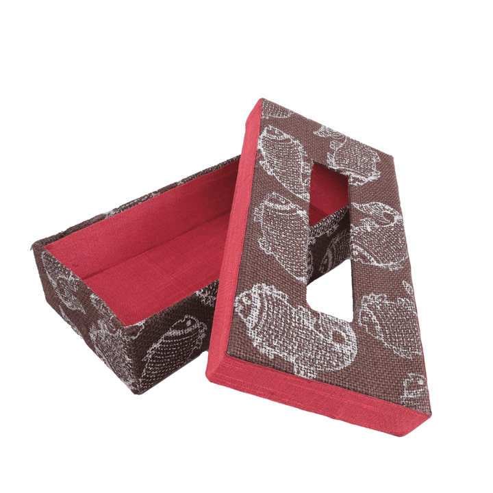 INDHA Tissue Box Jute Block Printed  | Designer Hand Block Printed Tissue Box | Block Printed Design Tissue Box | Home Utility | Car Utility | Handmade | Gifting | Brown Tissue Box | Utility Product | Handcrafted Tissue Box