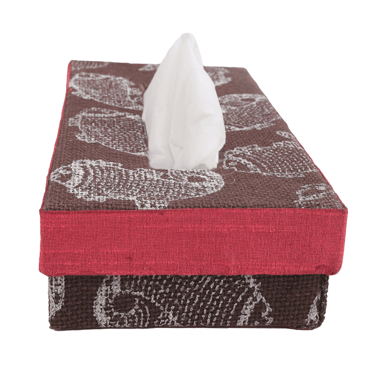 INDHA Tissue Box Jute Block Printed  | Designer Hand Block Printed Tissue Box | Block Printed Design Tissue Box | Home Utility | Car Utility | Handmade | Gifting | Brown Tissue Box | Utility Product | Handcrafted Tissue Box