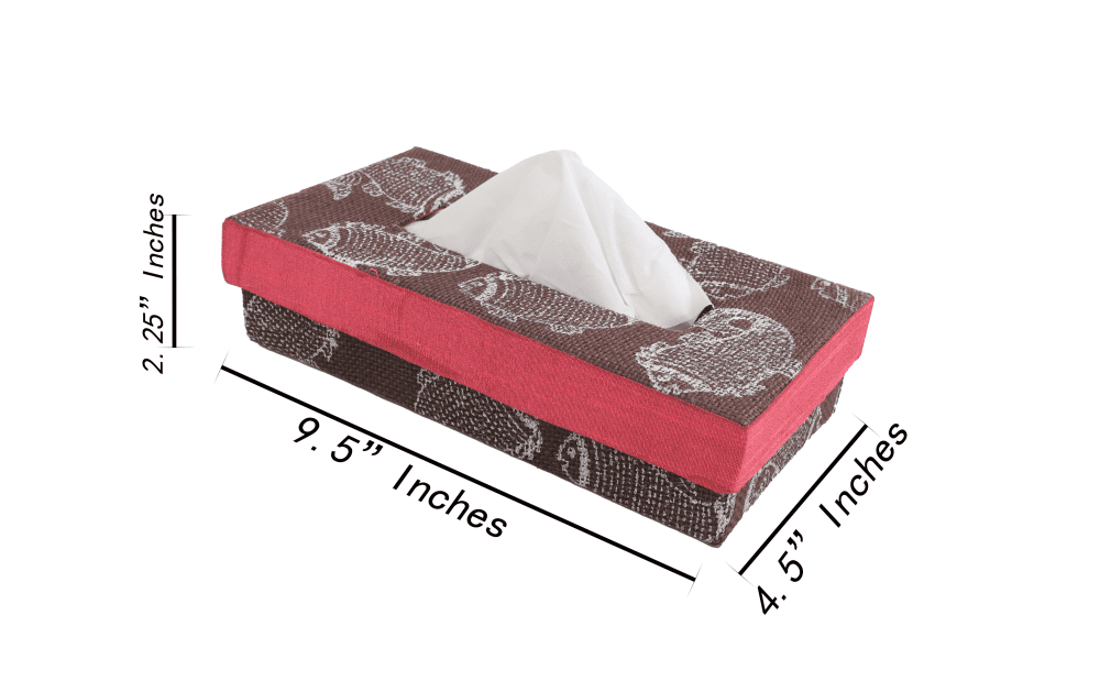 INDHA Tissue Box Jute Block Printed  | Designer Hand Block Printed Tissue Box | Block Printed Design Tissue Box | Home Utility | Car Utility | Handmade | Gifting | Brown Tissue Box | Utility Product | Handcrafted Tissue Box