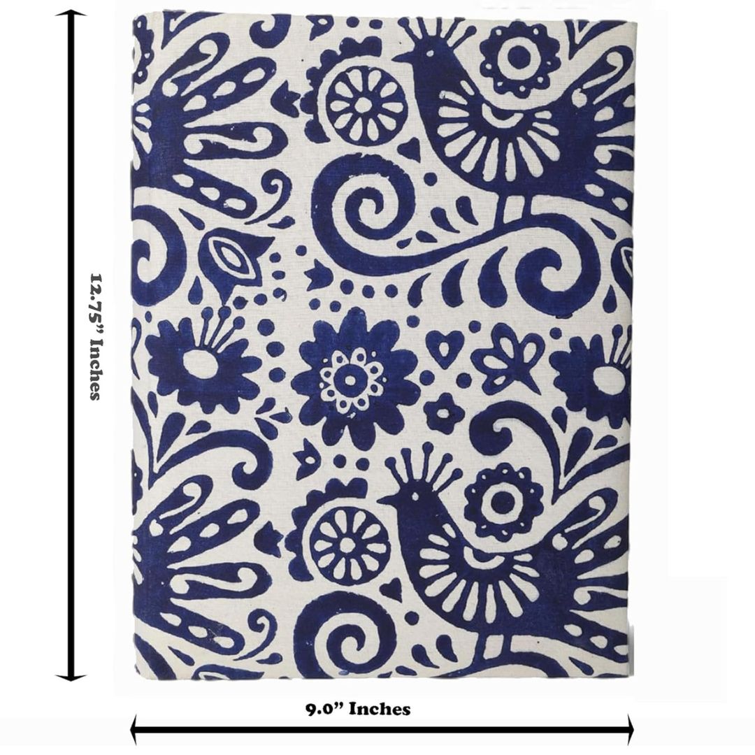 Indha Handcrafted Cotton File Folder | A4 Document Holder with Block Printed Design | Eco-Friendly & Sustainable | Ideal for Office Use & Gifting (White & Blue)