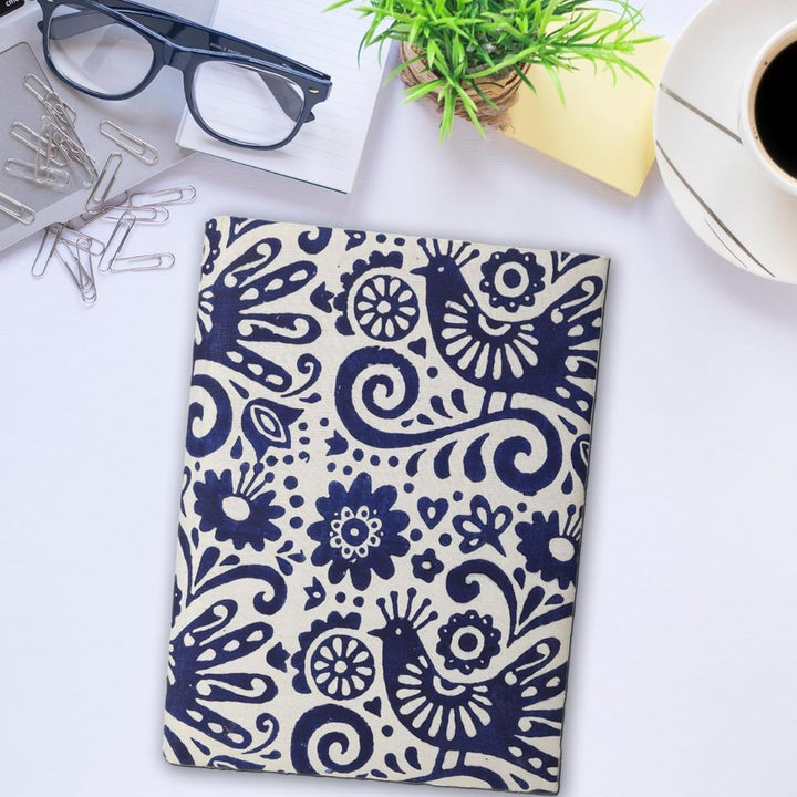 Indha Handcrafted Cotton File Folder | A4 Document Holder with Block Printed Design | Eco-Friendly & Sustainable | Ideal for Office Use & Gifting (White & Blue)