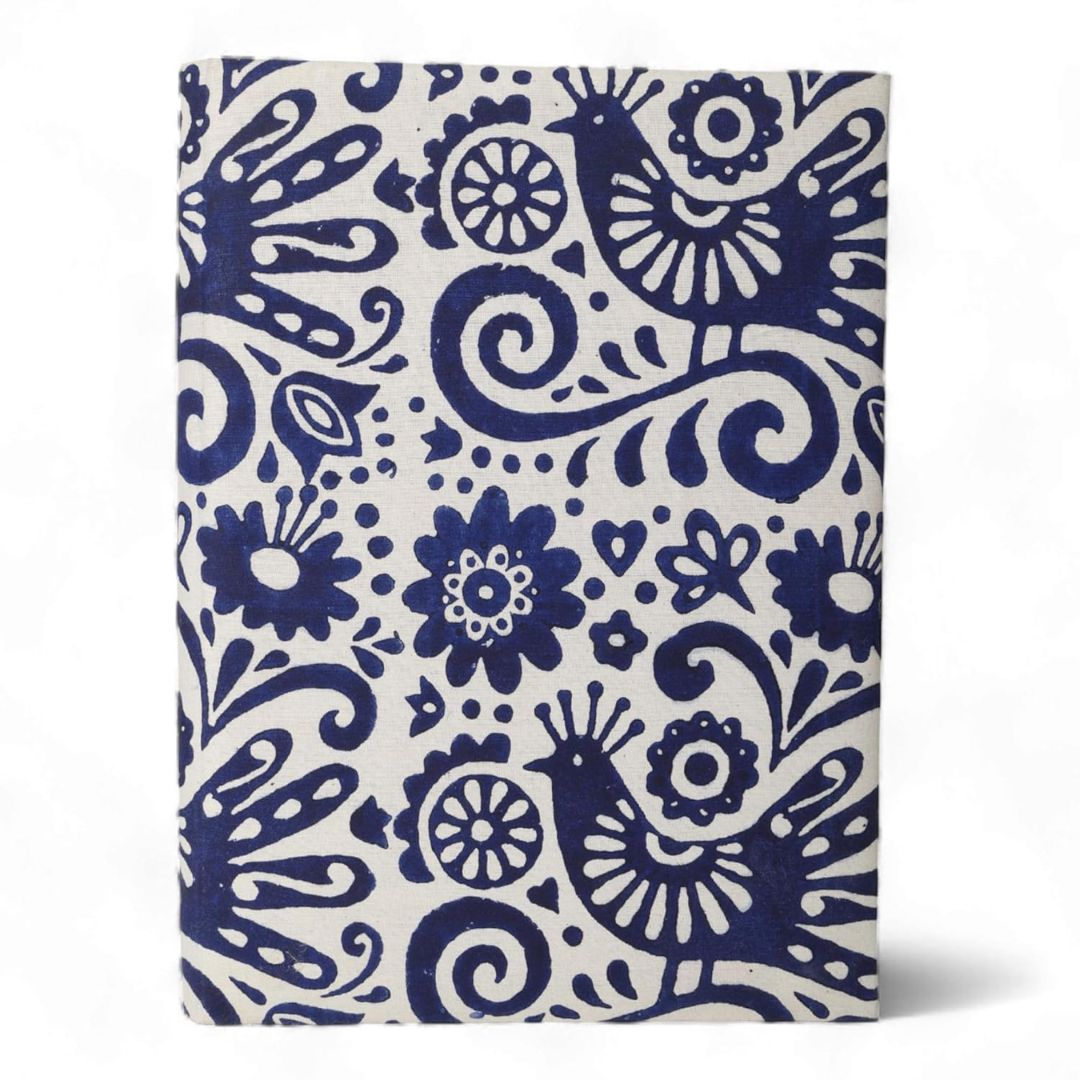 Indha Handcrafted Cotton File Folder | A4 Document Holder with Block Printed Design | Eco-Friendly & Sustainable | Ideal for Office Use & Gifting (White & Blue)