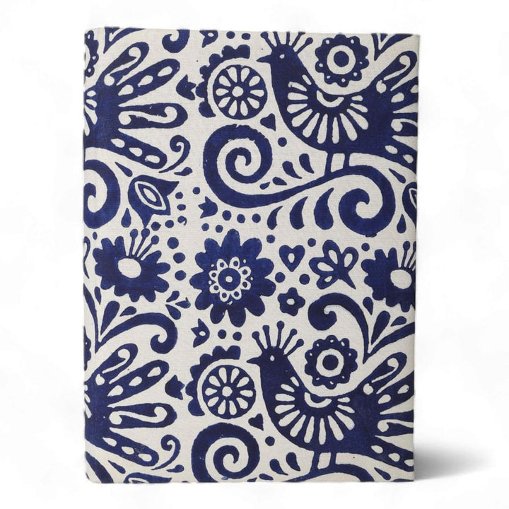 Indha Handcrafted Cotton File Folder | A4 Document Holder with Block Printed Design | Eco-Friendly & Sustainable | Ideal for Office Use & Gifting (White & Blue)