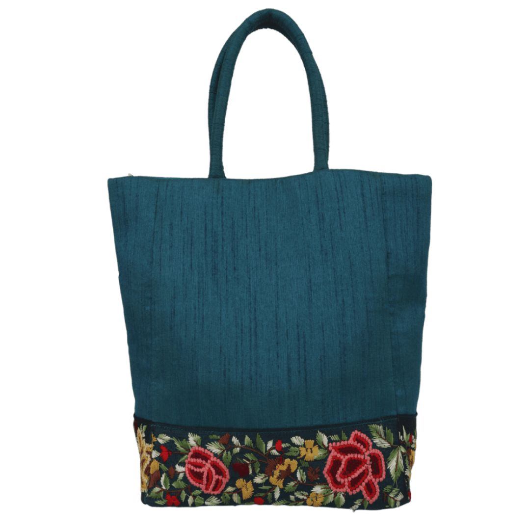 Indha Dupion Silk Handbag Teal-Green,Small Handbag Parisian Knot, Kolkata Embroidery,Corporate Gifting Bags, Special Occasions Gifting Bag