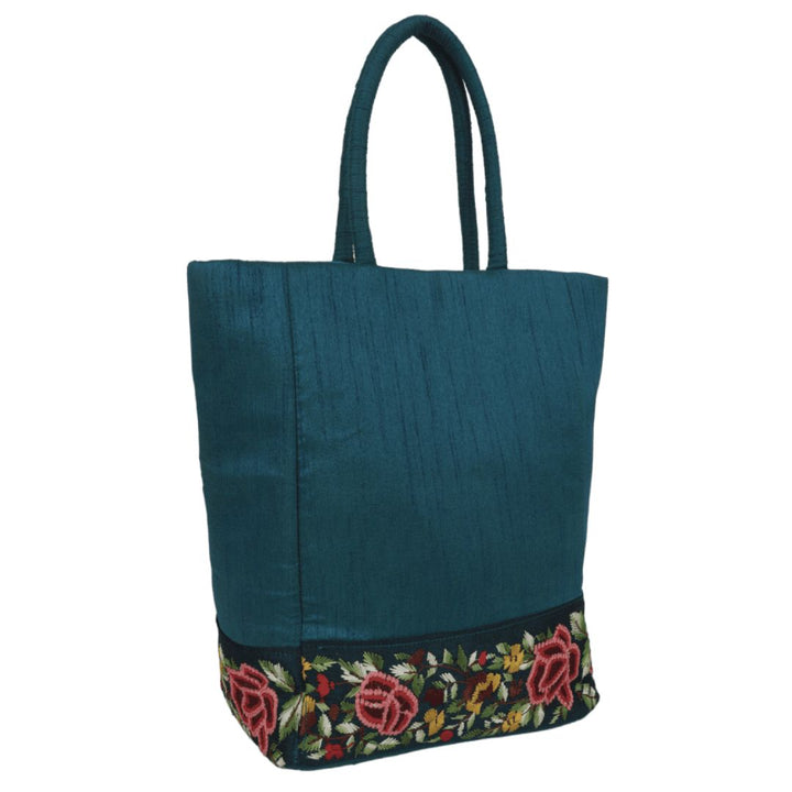 Indha Dupion Silk Handbag Teal-Green,Small Handbag Parisian Knot, Kolkata Embroidery,Corporate Gifting Bags, Special Occasions Gifting Bag