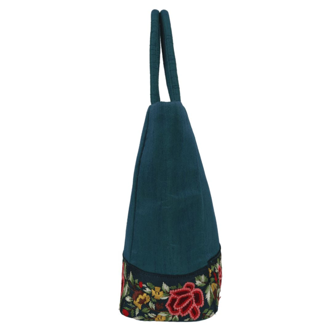 Indha Dupion Silk Handbag Teal-Green,Small Handbag Parisian Knot, Kolkata Embroidery,Corporate Gifting Bags, Special Occasions Gifting Bag