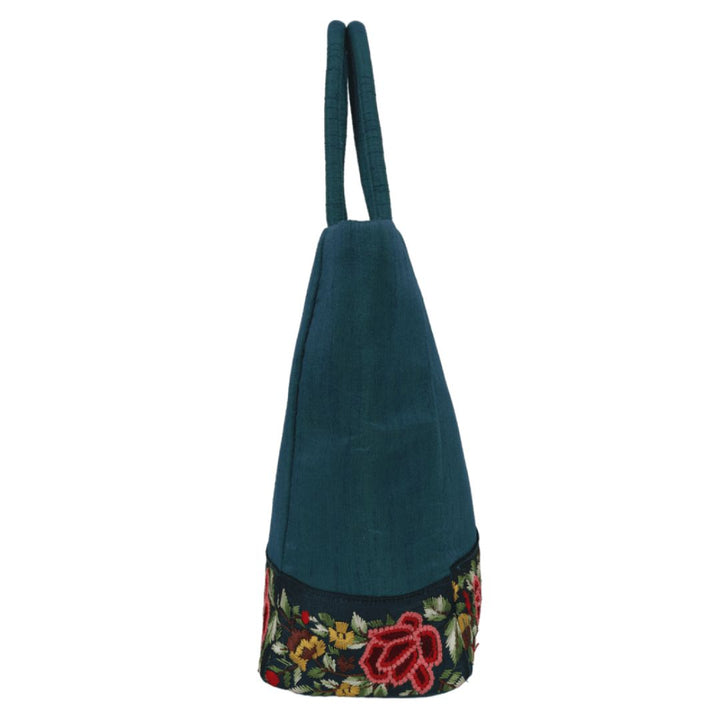 Indha Dupion Silk Handbag Teal-Green,Small Handbag Parisian Knot, Kolkata Embroidery,Corporate Gifting Bags, Special Occasions Gifting Bag