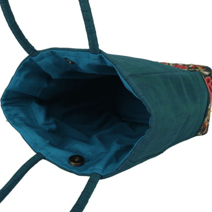 Indha Dupion Silk Handbag Teal-Green,Small Handbag Parisian Knot, Kolkata Embroidery,Corporate Gifting Bags, Special Occasions Gifting Bag
