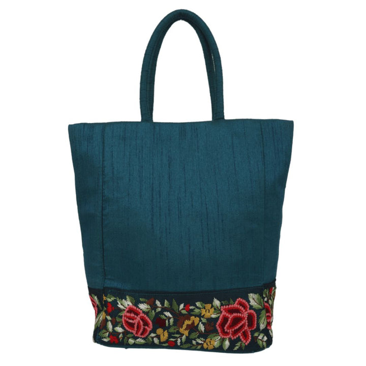 Indha Dupion Silk Handbag Teal-Green,Small Handbag Parisian Knot, Kolkata Embroidery,Corporate Gifting Bags, Special Occasions Gifting Bag