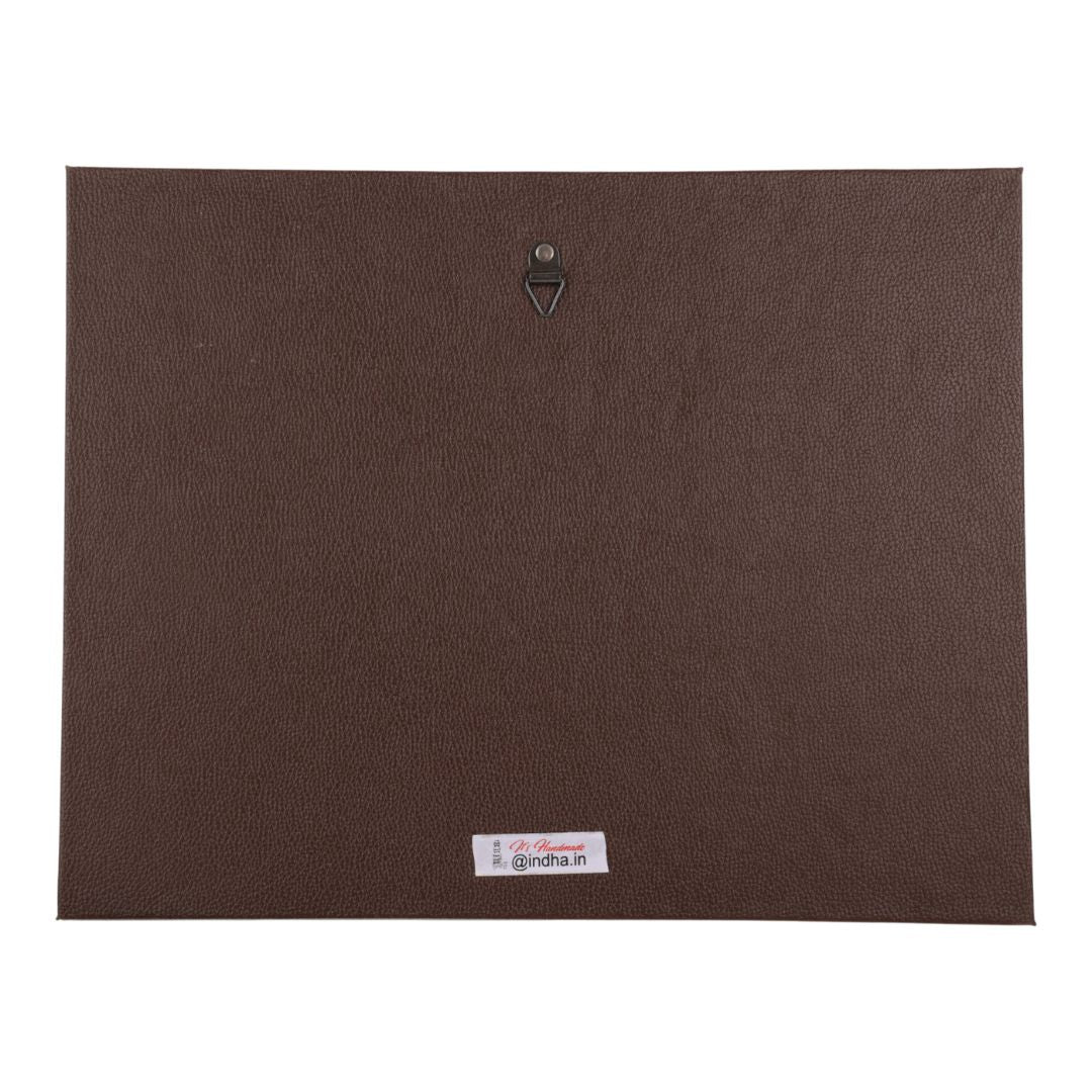 Indha Hand-Crafted Wall Décor – Lord Vishnu Embroidery | Wooden Border | Premium Vegan Leather Back Finish