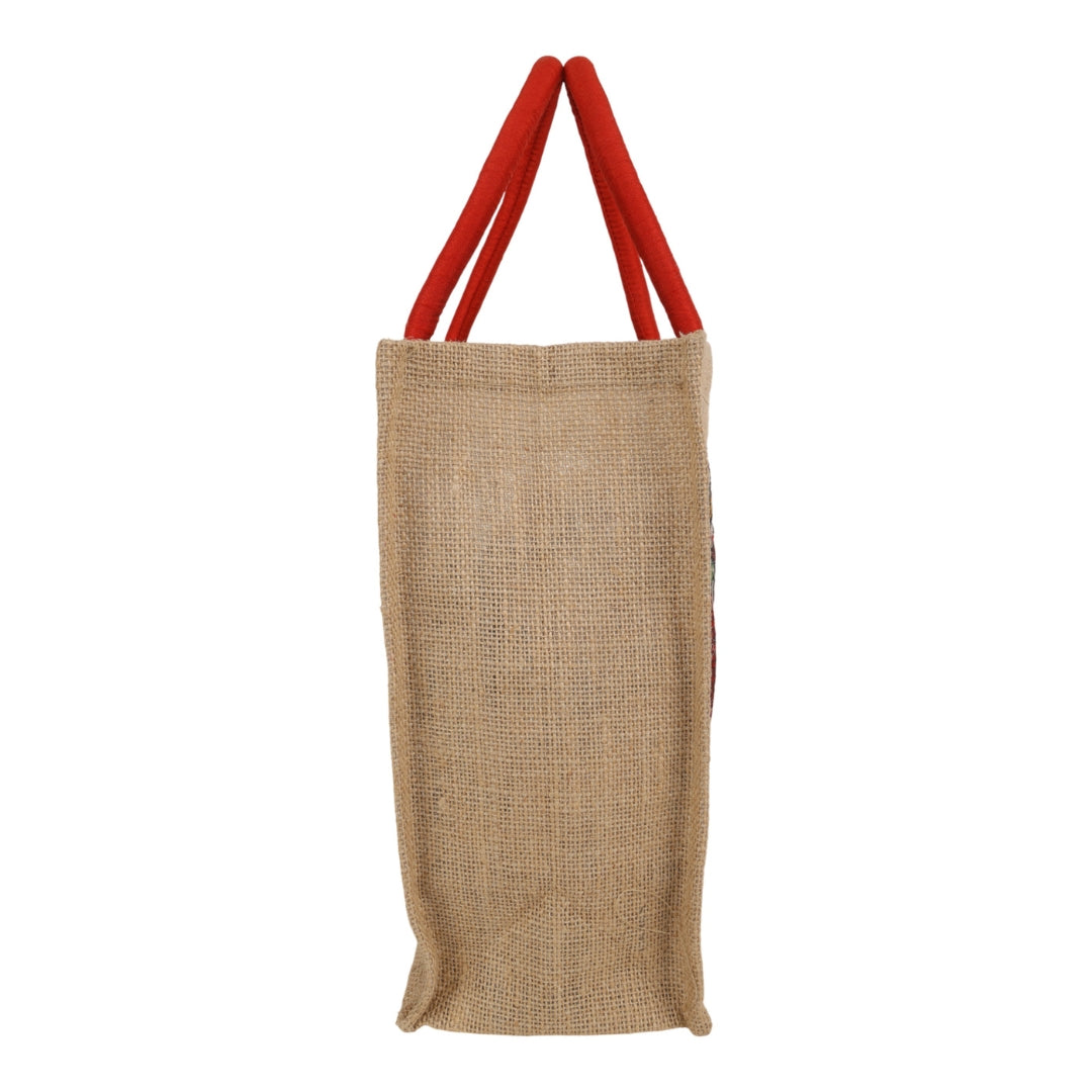 Indha Hand-Embroidered Jute Two-Bottle Carrier (Fits 750 ml) | Thermos + Water Bottle | Wine Gift Bag