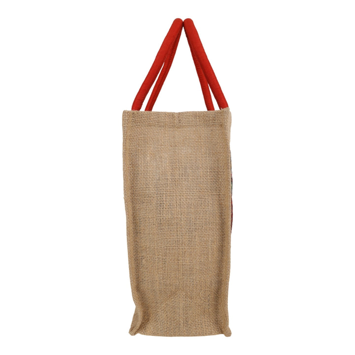 Indha Hand-Embroidered Jute Two-Bottle Carrier (Fits 750 ml) | Thermos + Water Bottle | Wine Gift Bag