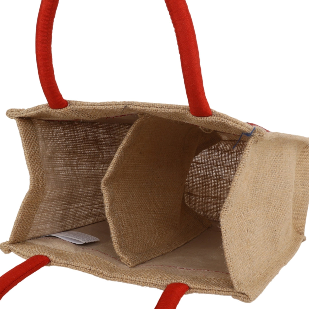 Indha Hand-Embroidered Jute Two-Bottle Carrier (Fits 750 ml) | Thermos + Water Bottle | Wine Gift Bag