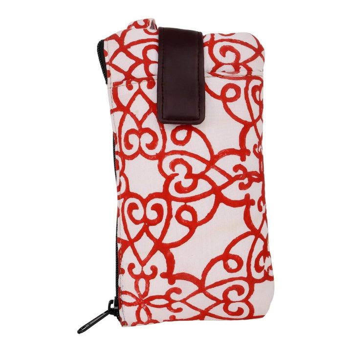 Indha Handcrafted Mobile Case for Women – White Hand Block-Printed Cotton Wristlet Pouch | Mini Wallet with Mobile Compartment | Slim Phone Pouch for Cash, Cards & Essentials | Handmade in India
