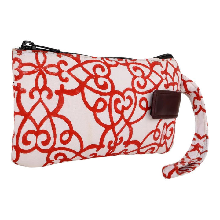 Indha Handcrafted Mobile Case for Women – White Hand Block-Printed Cotton Wristlet Pouch | Mini Wallet with Mobile Compartment | Slim Phone Pouch for Cash, Cards & Essentials | Handmade in India