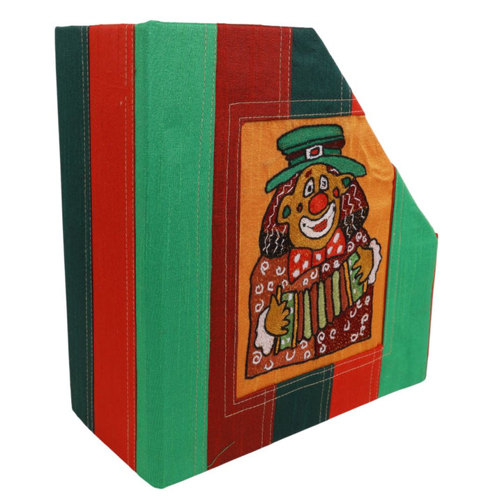 Indha Handmade Desk Organizer | Foldable Magazine Holder | Hand Embroidered Clown Motif | Gift for Kids & Employees