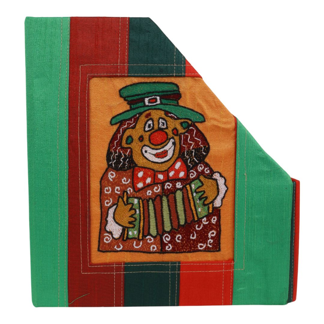 Indha Handmade Desk Organizer | Foldable Magazine Holder | Hand Embroidered Clown Motif | Gift for Kids & Employees