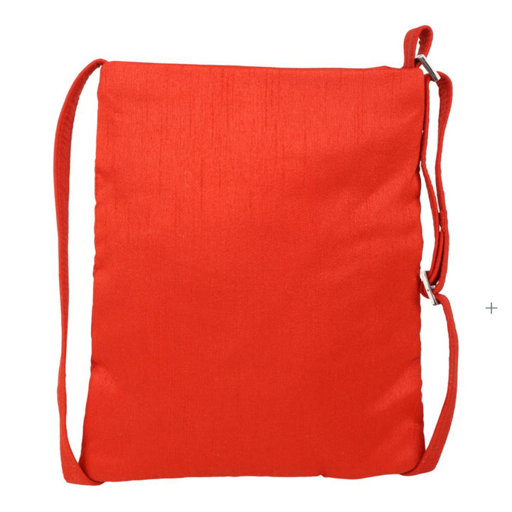 Indha Hand Embroidered Sling Bag (Red & Teal Green) | Leaf & Branch Motif | Handmade Everyday Bag