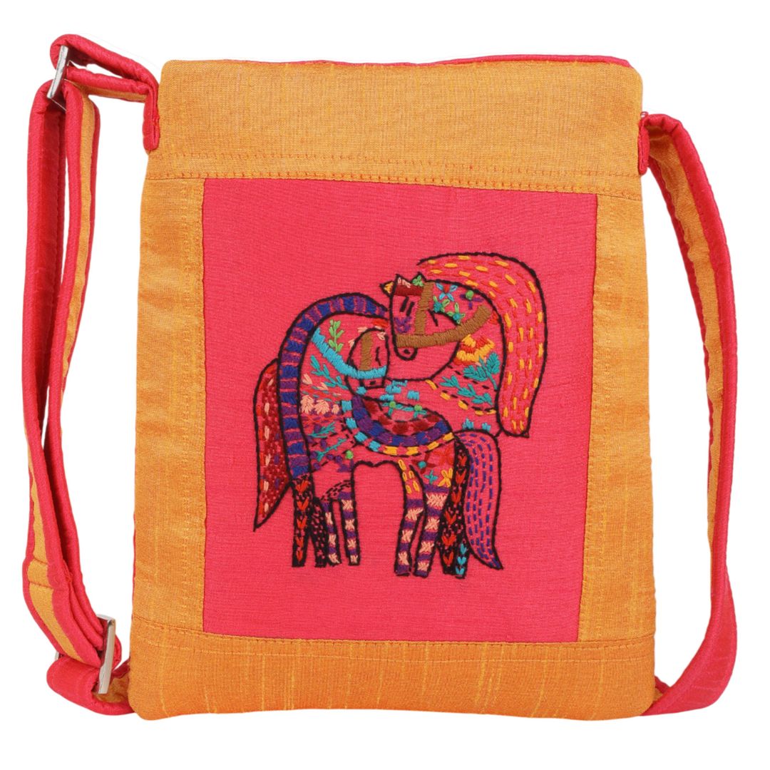 Indha Handcrafted Sling Bag | Twin Horses Hand Embroidered Design | Gift for Her