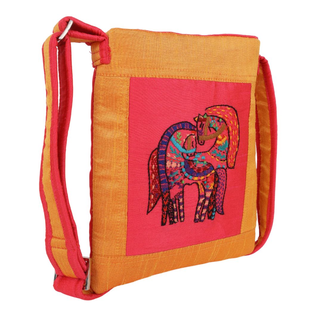Indha Handcrafted Sling Bag | Twin Horses Hand Embroidered Design | Gift for Her