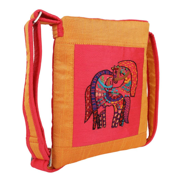 Indha Handcrafted Sling Bag | Twin Horses Hand Embroidered Design | Gift for Her