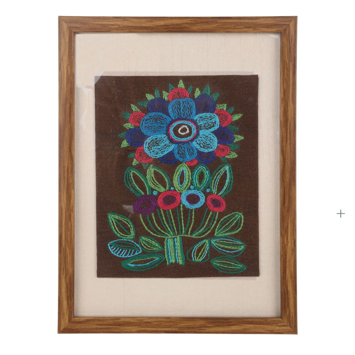 Indha Handcrafted Wall Décor | Floral Hand Embroidery on Silk | Wooden Frame + Vegan Leather Back Finish | Sustainable Décor