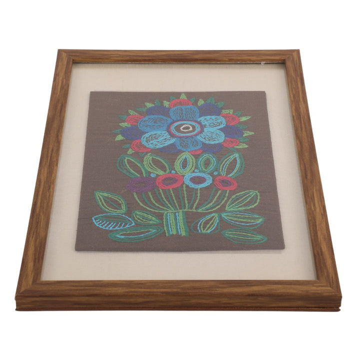 Indha Handcrafted Wall Décor | Floral Hand Embroidery on Silk | Wooden Frame + Vegan Leather Back Finish | Sustainable Décor