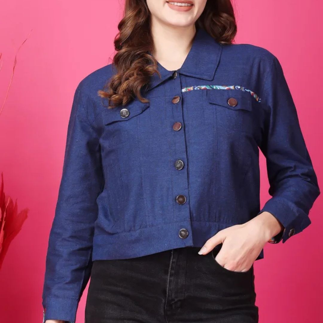 Indha Jacket| Blue Colour Denim Jacket | Full Sleeve Jacket| Jacket For Women | Traditional Shrugs | Gifting | Fashion Wear| Fashion Apparel | Short Jacket -XL