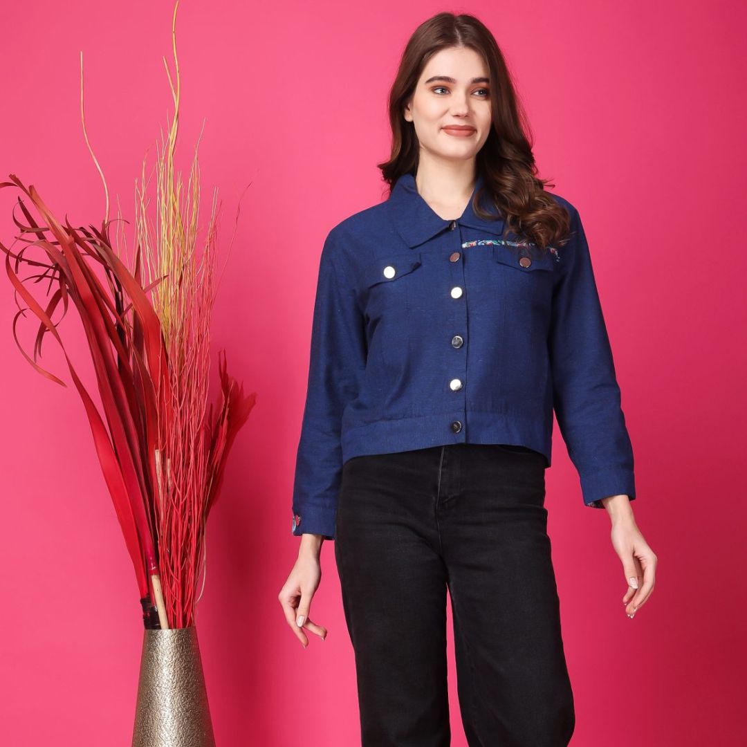 Indha Jacket| Blue Colour Denim Jacket | Full Sleeve Jacket| Jacket For Women | Traditional Shrugs | Gifting | Fashion Wear| Fashion Apparel | Short Jacket -XL
