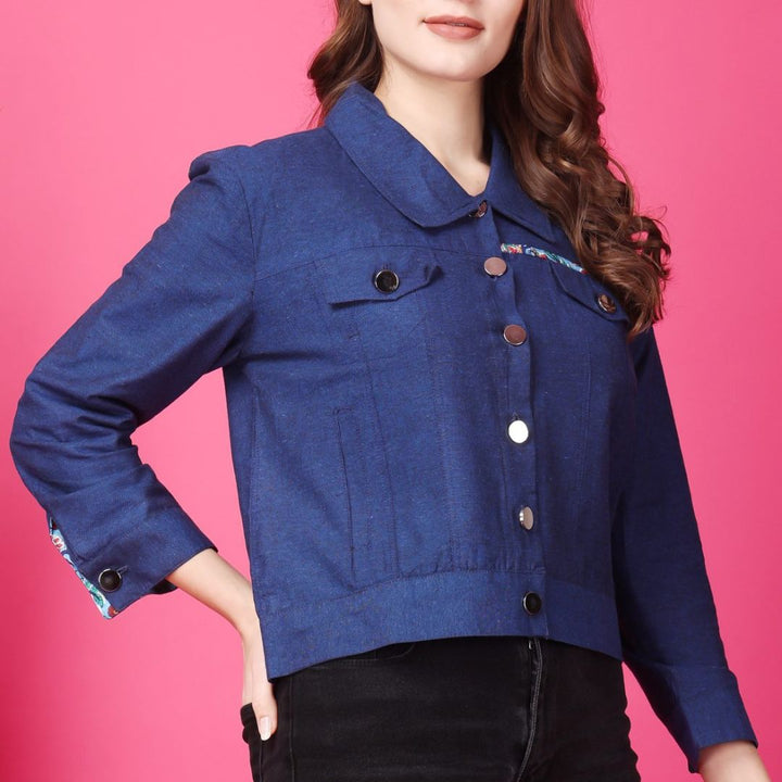 Indha Jacket| Blue Colour Denim Jacket | Full Sleeve Jacket| Jacket For Women | Traditional Shrugs | Gifting | Fashion Wear| Fashion Apparel | Short Jacket -XL