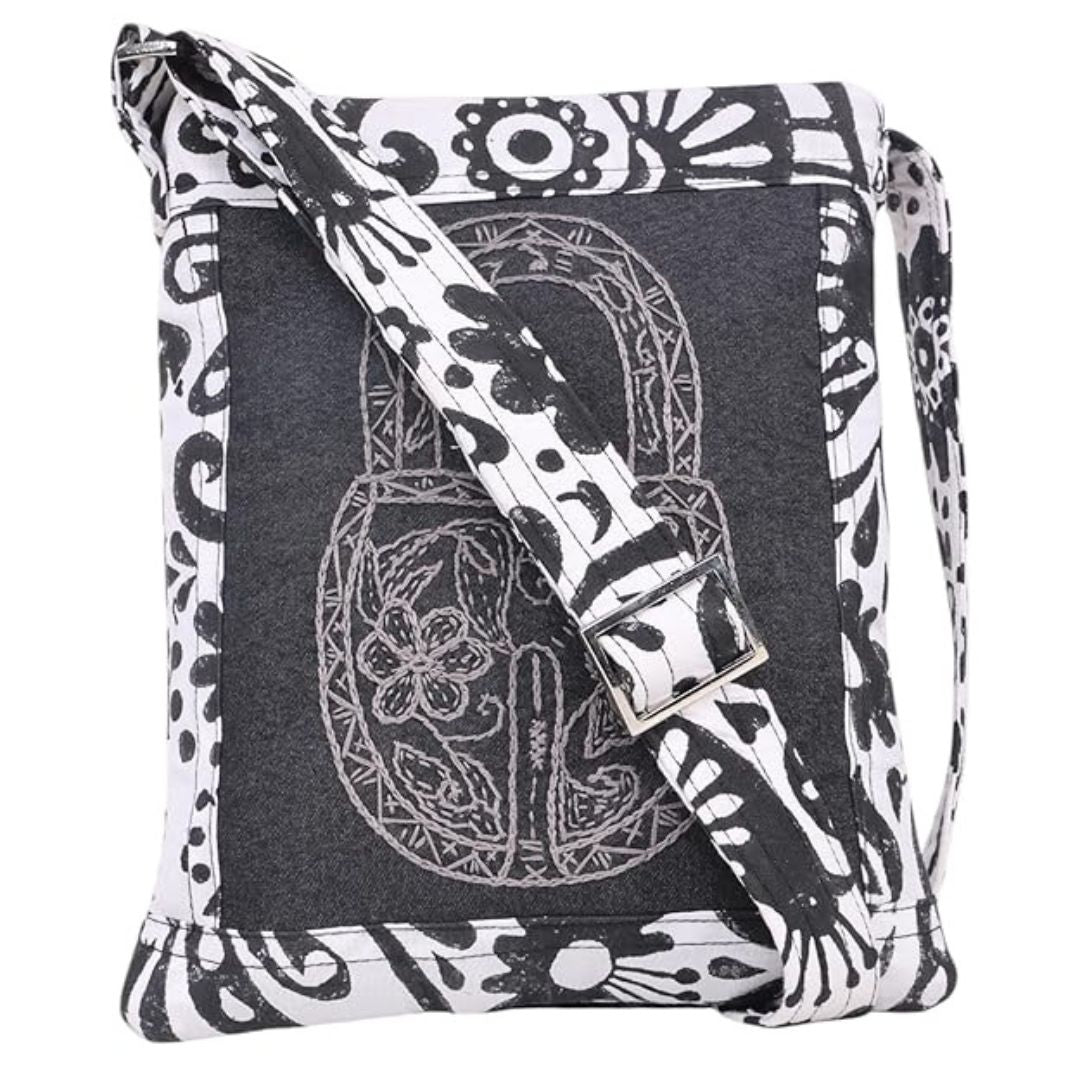 Indha Handmade Cotton Sling Bag for Women – Hand Block Printed & Hand Embroidered Crossbody Bag | Ethnic, Eco-Friendly, Stylish & Spacious – Casual Everyday Use