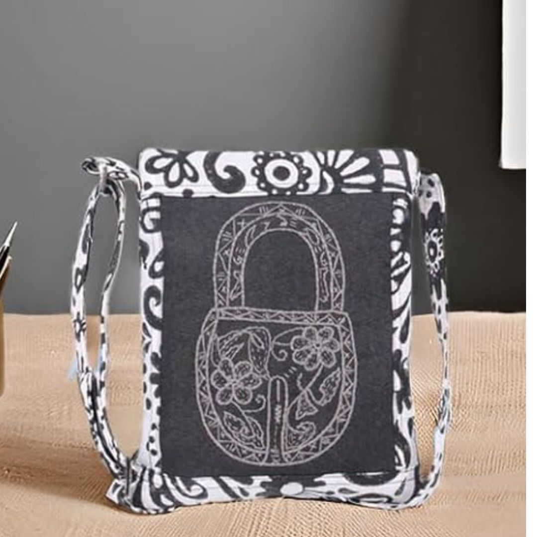 Indha Handmade Cotton Sling Bag for Women – Hand Block Printed & Hand Embroidered Crossbody Bag | Ethnic, Eco-Friendly, Stylish & Spacious – Casual Everyday Use