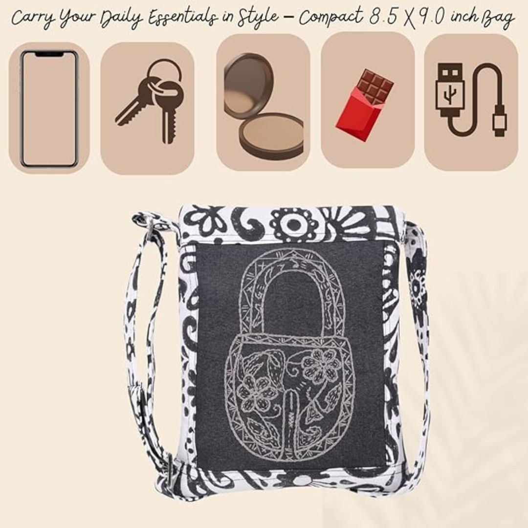 Indha Handmade Cotton Sling Bag for Women – Hand Block Printed & Hand Embroidered Crossbody Bag | Ethnic, Eco-Friendly, Stylish & Spacious – Casual Everyday Use