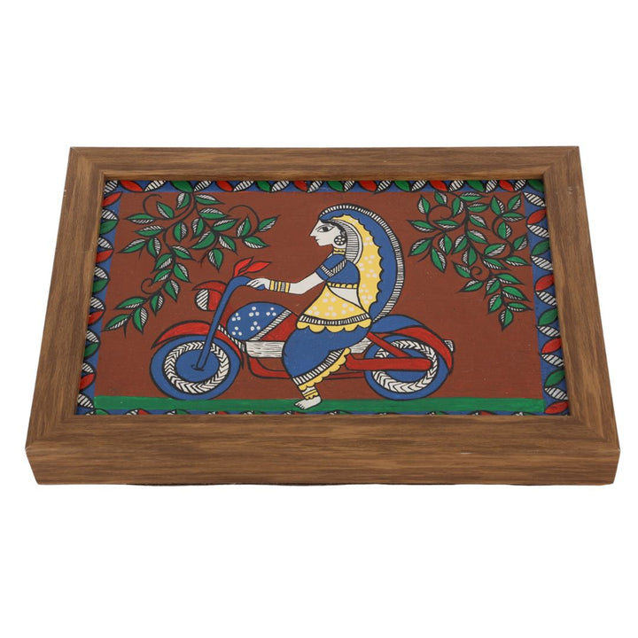 Indha Upcycled Wall Art (Hand-Painted on Repurposed Defective Tablet) | Wooden Framed Wall Décor with Vegan Leather Back Finish | Sustainable Gift