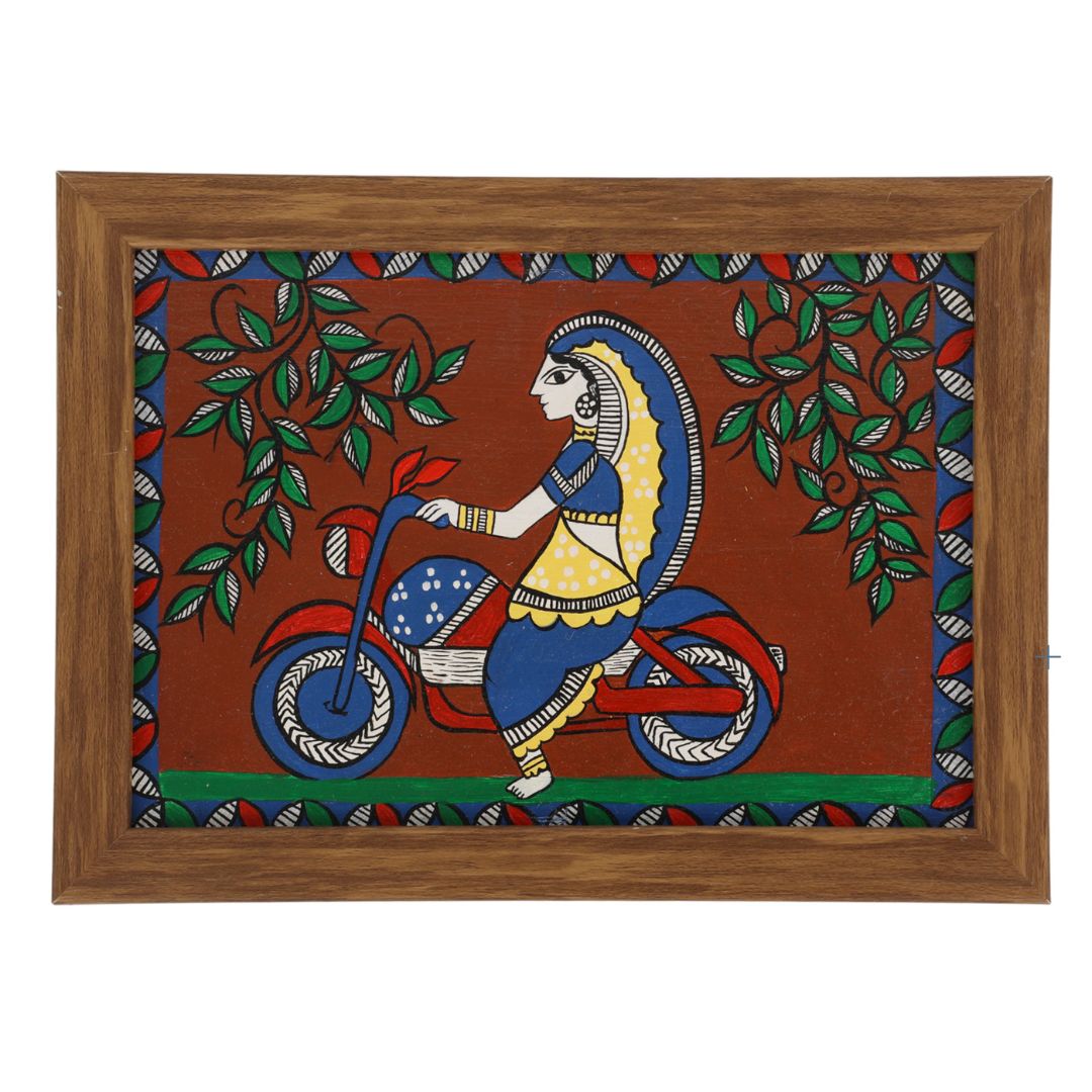 Indha Upcycled Wall Art (Hand-Painted on Repurposed Defective Tablet) | Wooden Framed Wall Décor with Vegan Leather Back Finish | Sustainable Gift