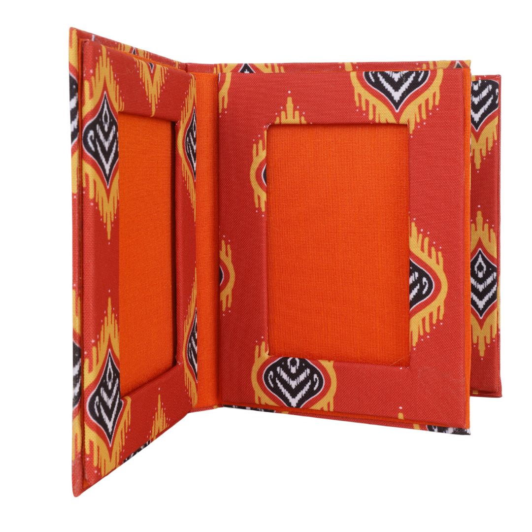 Indha Fold-Out Keep sake Photo Frame Folder – Orange Flame Abstract Print (Dupion Silk) | Gift for all seasons